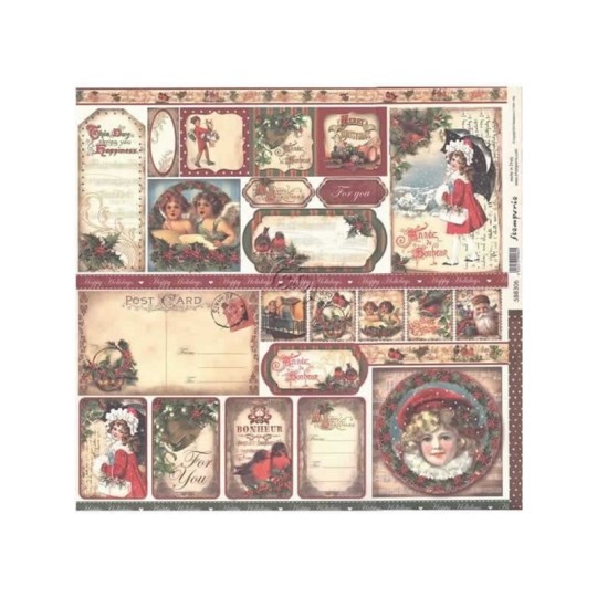 Papier scrapbooking Christmas Tags Vintage I Stamperia 30x30 double face