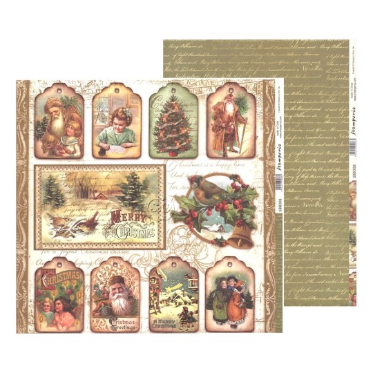 Papier scrapbooking Christmas Tags Vintage II Stamperia 30x30 double face