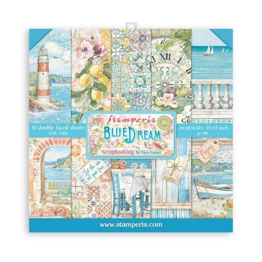 Papier scrapbooking Blue Dream Stamperia 10f 30x30 assortiment Papier scrapbooking Blue Dream Stamperia 10f 30x30 assortiment