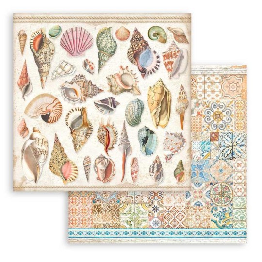 Papier Scrapbooking Blue Dream coquillage Stamperia 30x30cm