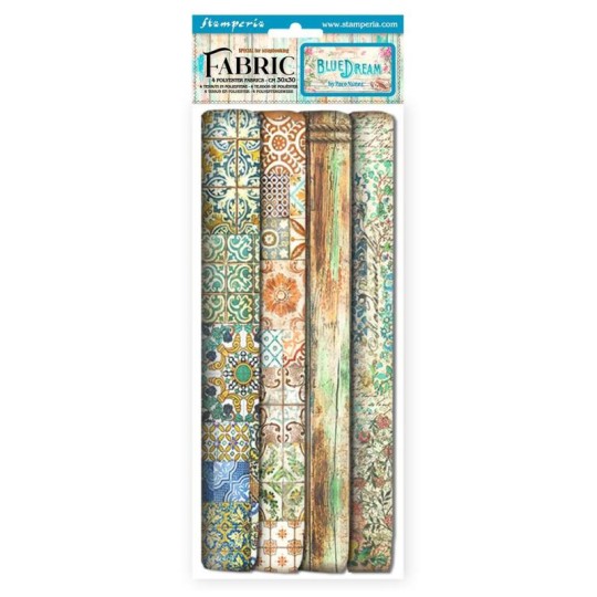 Paquet de 4 feuilles de tissu Blue Dream Stamperia 30x30cm