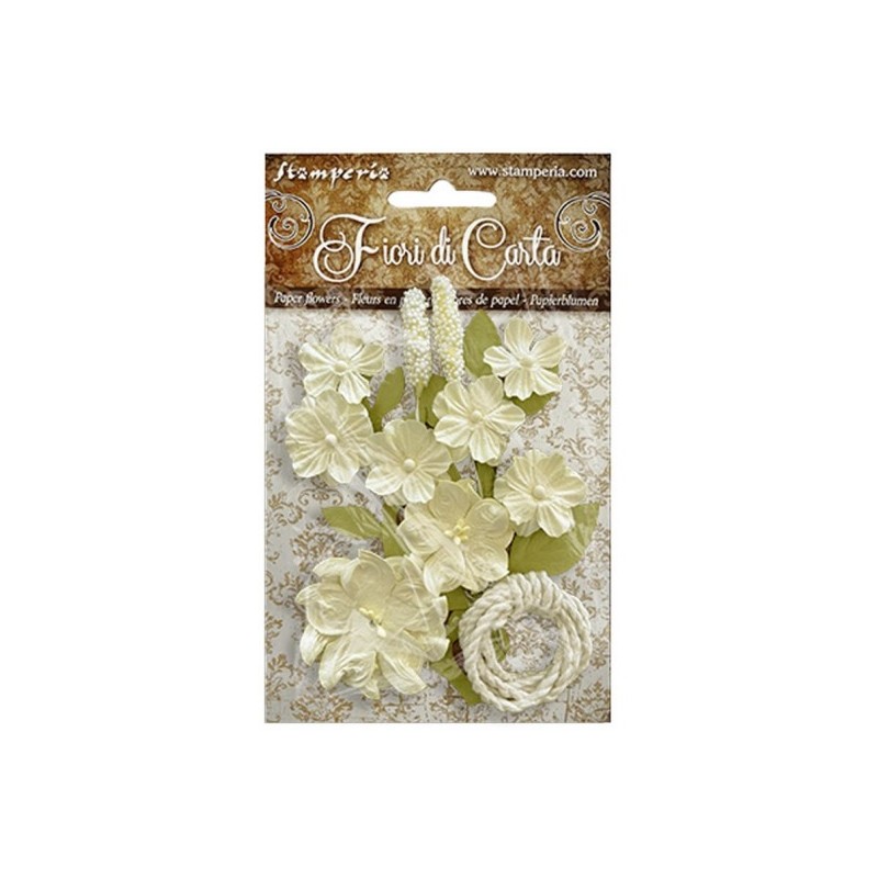Fleurs Stamperia Gardenia et feuilles ivoire