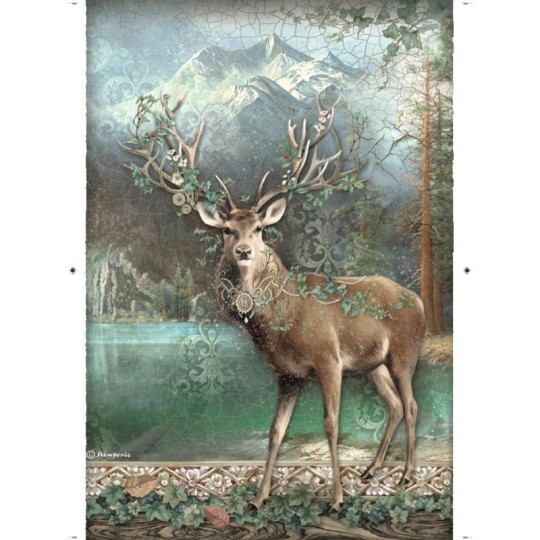 Papier de riz Magic Forest cerf Stamperia A4