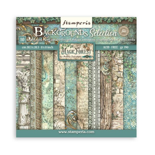 Papier scrapbooking Backgrounds Selection Magic Forest Stamperia 10f 20x20 assortiment