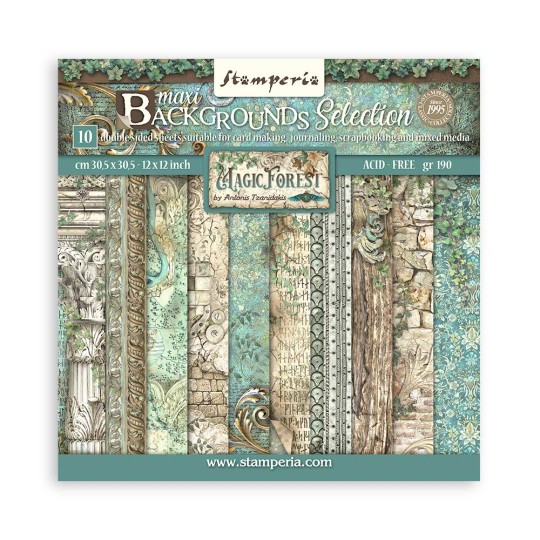 Papier scrapbooking Maxi Background selection - Magic Forest Stamperia 10f 30x30 assortiment