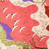 Papier japonais washi Grues et Cerisiers japonais fond rose