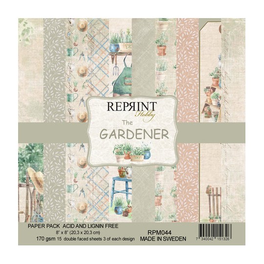 Papier scrapbooking Reprint Hobby The Gardener recto verso 20x20 15fe assortiment