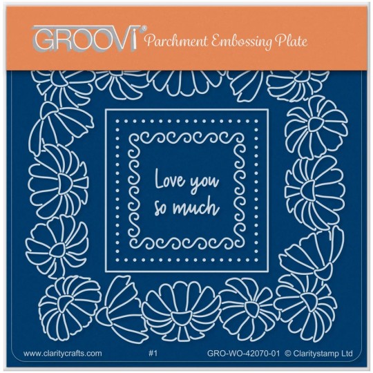 Groovi gabarit Love you so much, Square Floral 15x15cm