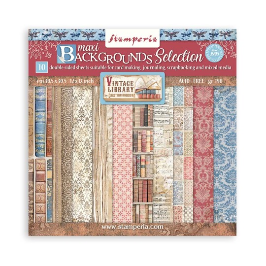Papier scrapbooking Maxi Background selection - Vintage Library Stamperia 10f 30x30 assortiment