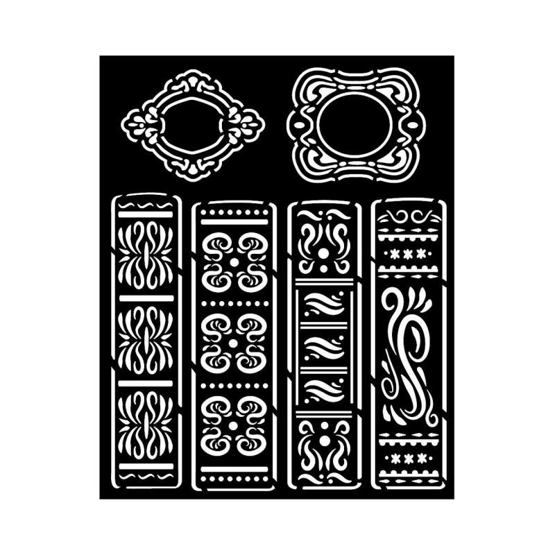 Pochoir scrapbooking Vintage Library livres Stamperia 20x25cm