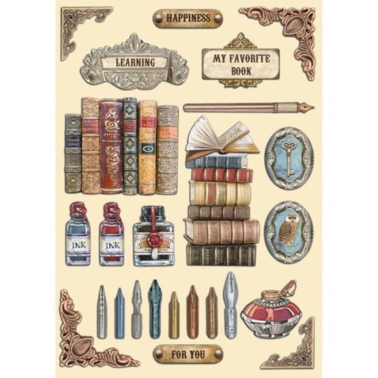 Chipboard bois Vintage Library Stamperia silhouettes colorées A5