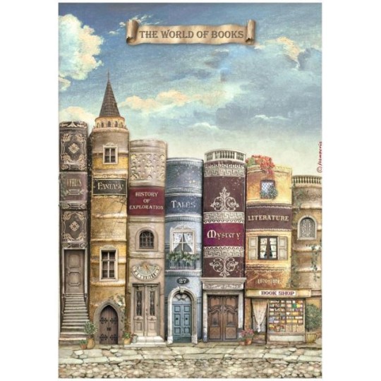 Papier de riz Vintage Library The world of book Stamperia A4