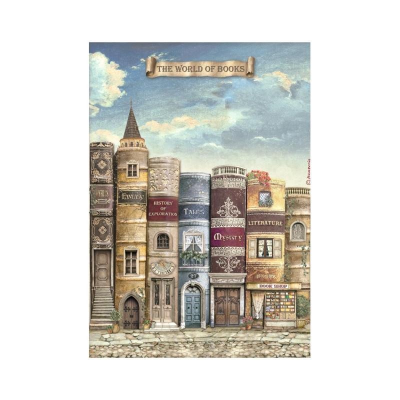 Papier de riz Vintage Library The world of book Stamperia A4