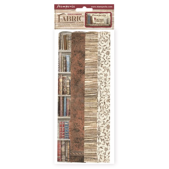Paquet de 4 feuilles de tissu Vintage Library Stamperia 30x30cm Paquet de 4 feuilles de tissu Vintage Library Stamperia 30x30cm