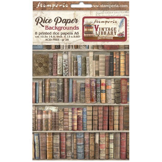 Kit 8 papiers de riz Vintage Library Stamperia A6