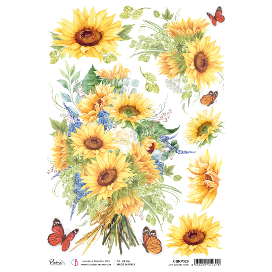 Papier de riz Ciao Bella A4 Love Blooms Here