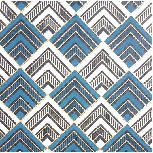 Papier indien 50x70cm motifs Niche bleu or et blanc