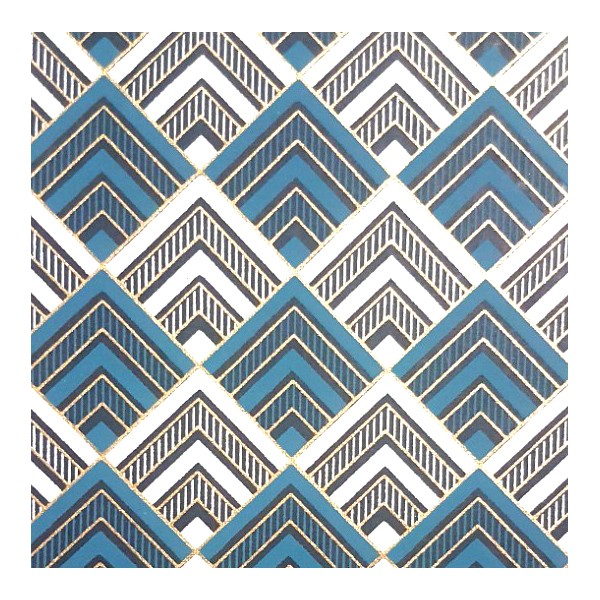 Papier indien 50x70cm motifs Niche bleu or et blanc