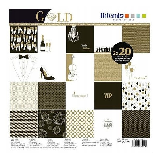 Papier scrapbooking Gold 2x20fe assortiment 30x30