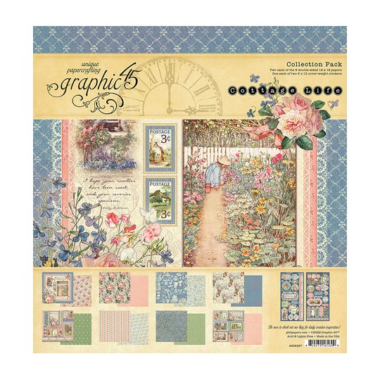 Papier scrapbooking Graphic 45 Cottage Life Collection Pack 16fe 30x30 assortiment