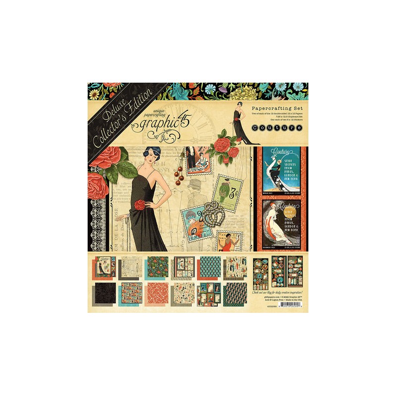 Papier scrapbooking Graphic 45 Couture Deluxe Collector's Edition recto verso 30x30 24fe assortiment