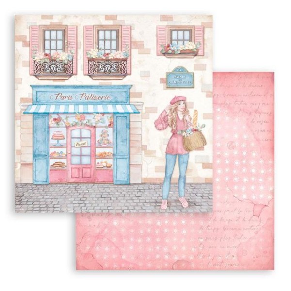 Feuille scrapbooking Stamperia Create Happiness Oh la la Patisserie 30x30cm