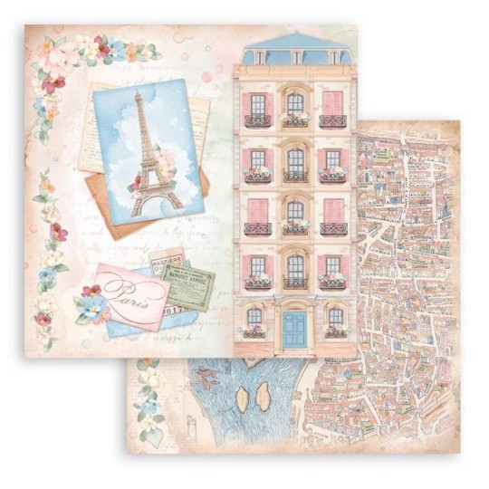 Feuille scrapbooking Stamperia Create Happiness Oh la la Tour Eiffel 30x30cm