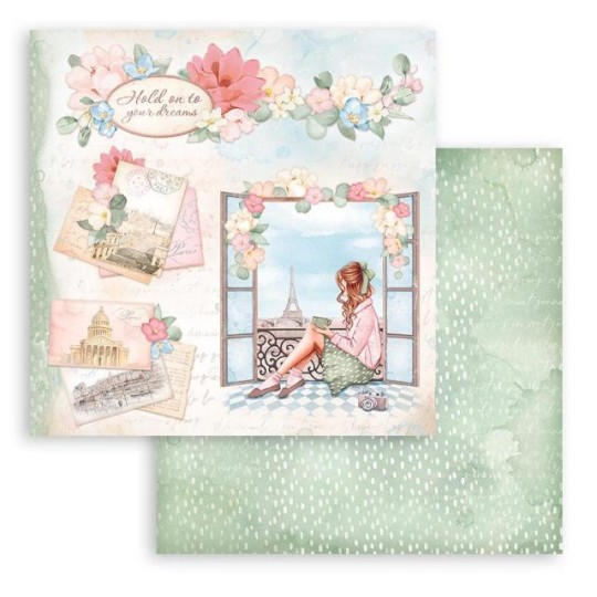 Feuille scrapbooking Stamperia Create Happiness Oh la la Fenetre 30x30cm