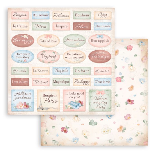 Feuille scrapbooking Stamperia Create Happiness Oh la la Etiquettes 30x30cm