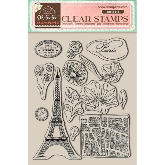 Tampon clear Create Happiness Oh lá lá Tour Eiffel 14x18cm Stamperia