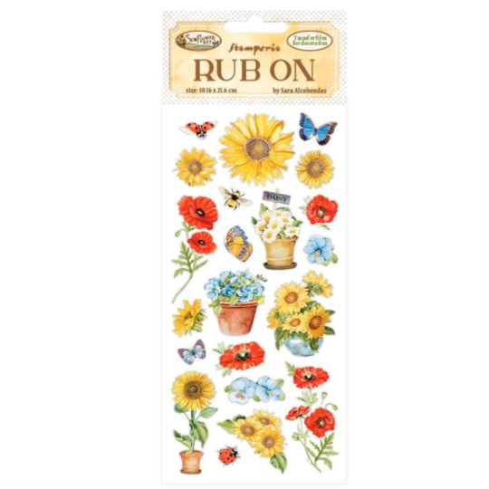 Transfert Rub-on adhésif Sunflower Art coquelicots Stamperia