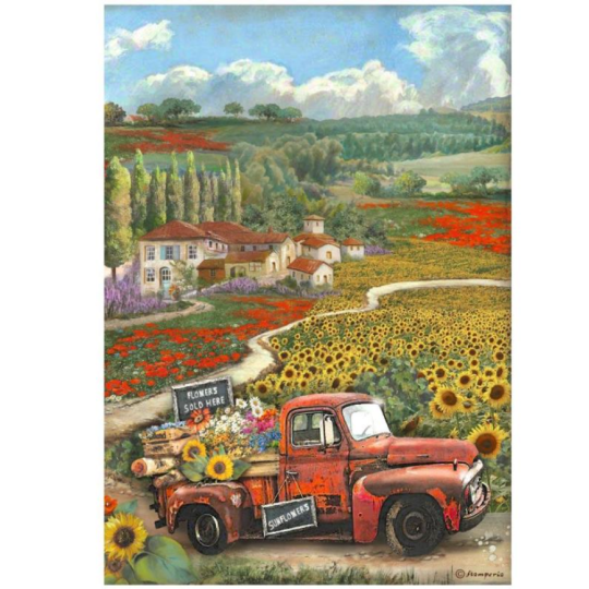 Papier de riz Sunflower Art voiture d'époque Stamperia A4