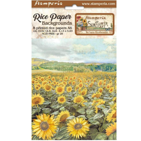 Kit 8 papiers de riz backgrounds - Sunflower Art Stamperia A6