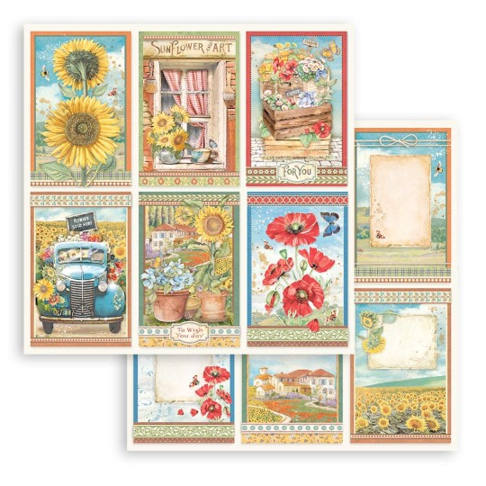 Feuille scrapbooking Stamperia Sunflower Art 6 cartes 30x30cm