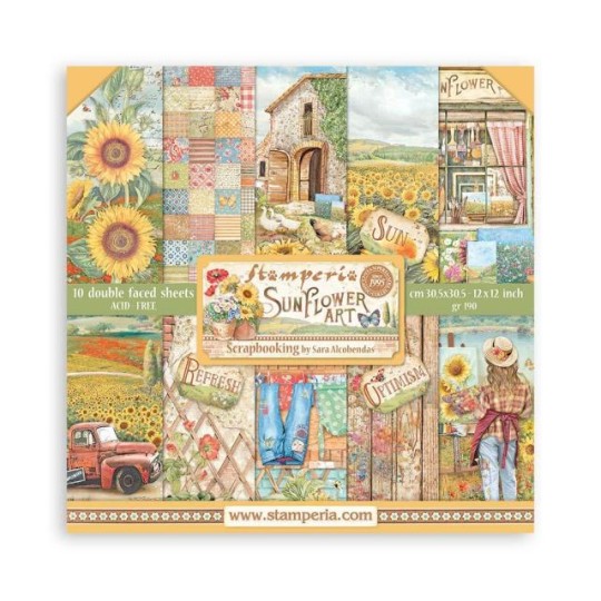 Papier scrapbooking assortiment Stamperia Sunflower Art 10f 30x30