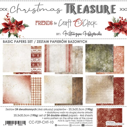 Assortiment papier scrapbooking Craft O Clock Christmas Treasure - Basic Papers 24fe 20x20