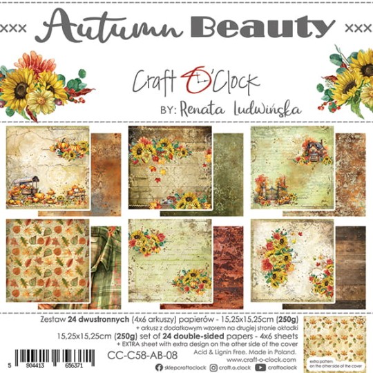 Assortiment papier scrapbooking Craft O Clock Autumn Beauty 24fe 15x15cm