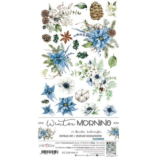Assortiment papier scrapbooking Craft O Clock Winter Morning - Flowers extra set 15x30