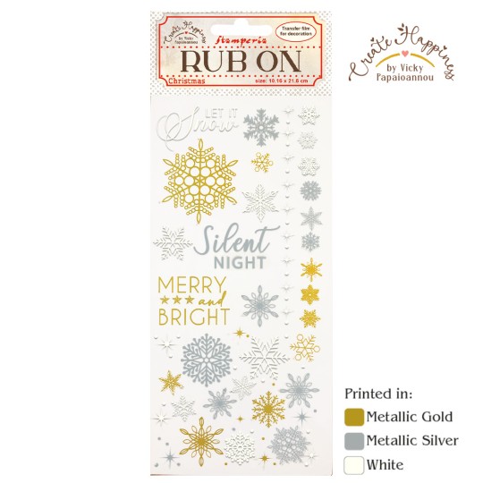 Transfert Rub-on adhésif Create Happiness Christmas flocons de neige Stamperia