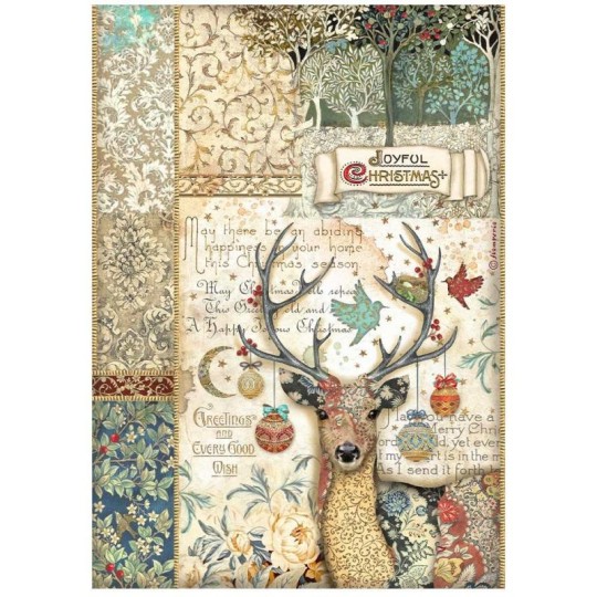 Papier de riz Christmas Greetings cerf Stamperia A4