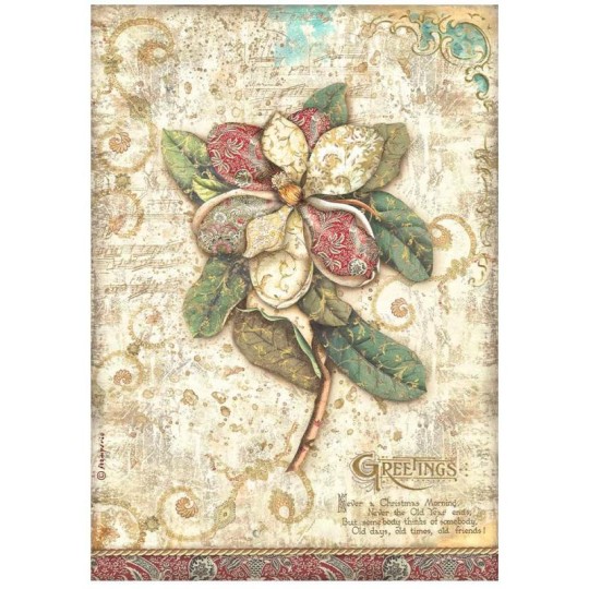 Papier de riz Christmas Greetings fleurs Stamperia A4