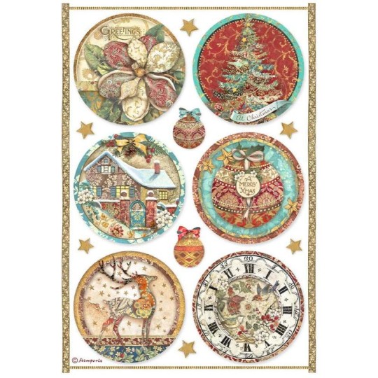 Papier de riz Christmas Greetings rondes Stamperia A4