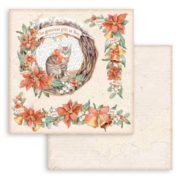 Feuille scrapbooking Stamperia All Around Christmas guirlandes 30x30cm