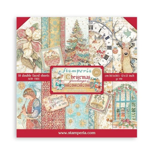 Papier scrapbooking assortiment Stamperia Christmas Greetings 10f 30x30