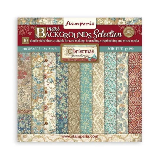 Papier scrapbooking Maxi Background selection - Christmas Stamperia 10f 30x30 assortiment