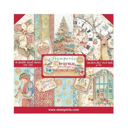 Papier scrapbooking Christmas Greetings Stamperia 10f 20x20 assortiment