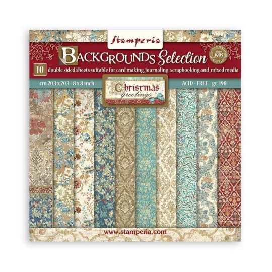 Papier scrapbooking Backgrounds Selection - Christmas Greeti Stamperia 10f 20x20 assortiment