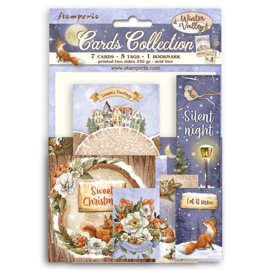 Collection cartes Winter Valley Stamperia 7 cartes 5 tag 1 signet 10x15cm