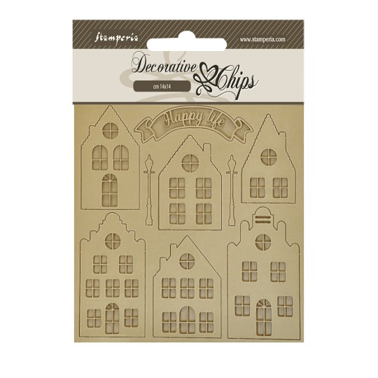 Chipboard carton Maisons douillettes Stamperia 14x14cm