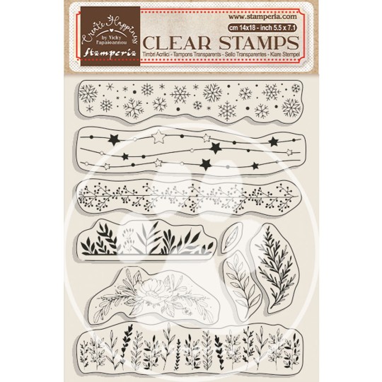 Tampon clear Create Happiness Christmas bordures avec feuilles 14x18cm Stamperia